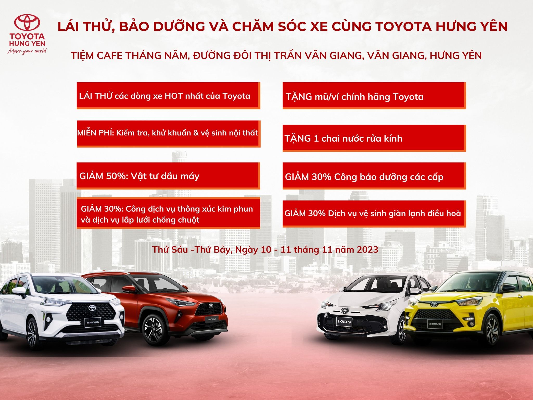 SỰ KIỆN LÁI THỬ, BẢO DƯỠNG VÀ CHĂM SÓC XE CÙNG TOYOTA HƯNG YÊN